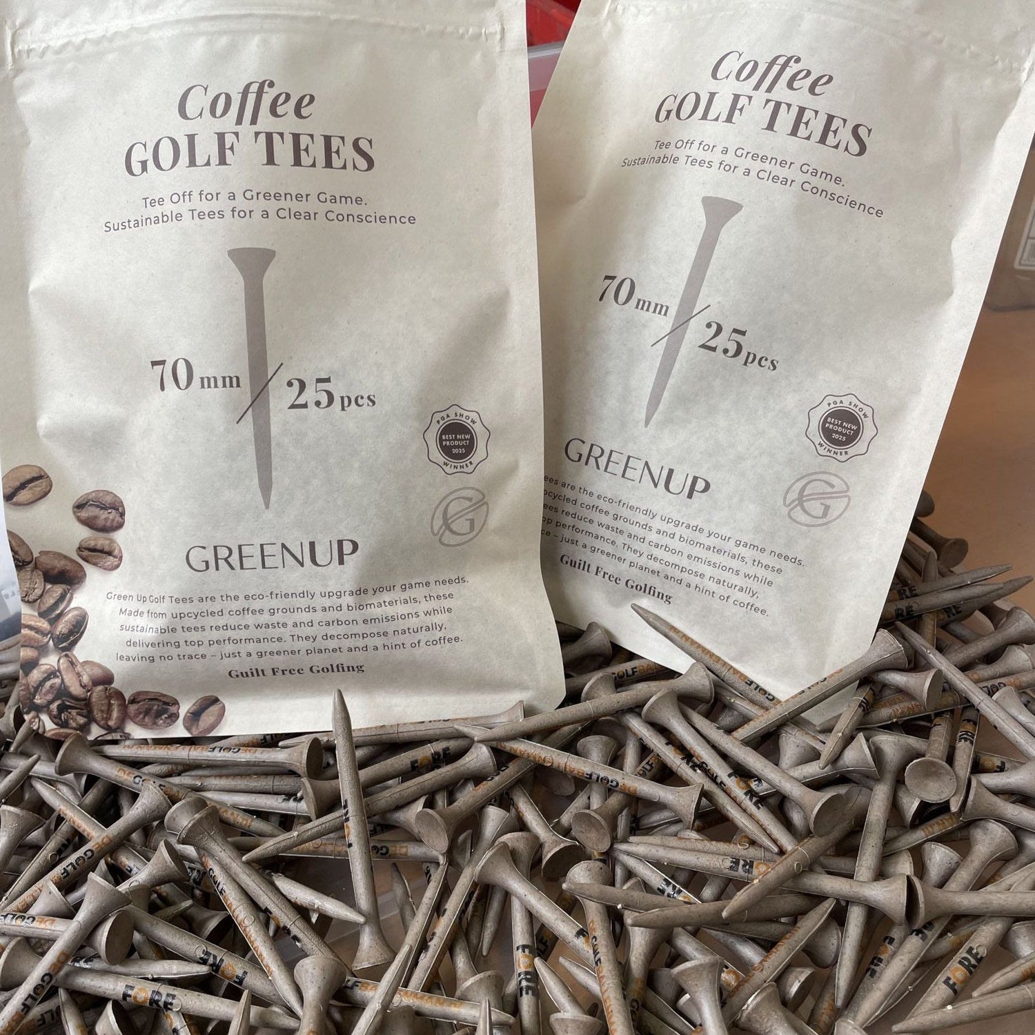 GreenUp biodegradable golf tees made from coffee grounds – sustainable golf accessories