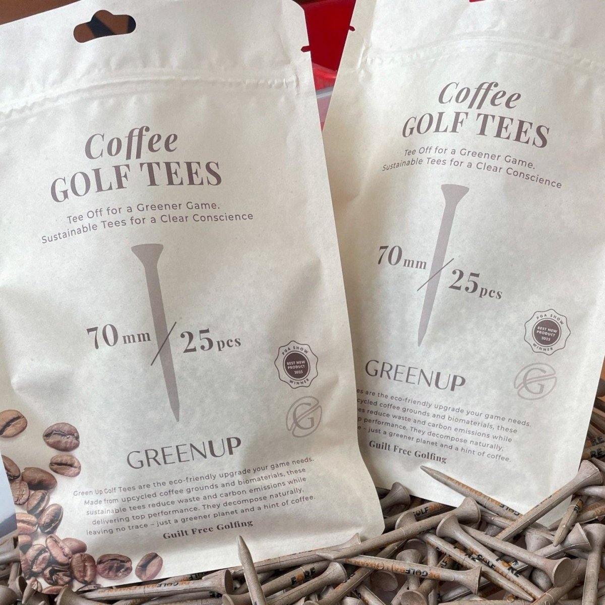 70 mm biologisk nedbrydelige golftees – 25 - pak - GreenUp Golf - 10700025